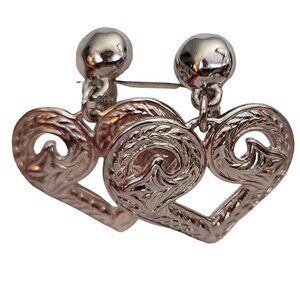Silver Tone Double Heart Dangle Clip On Earrings M534